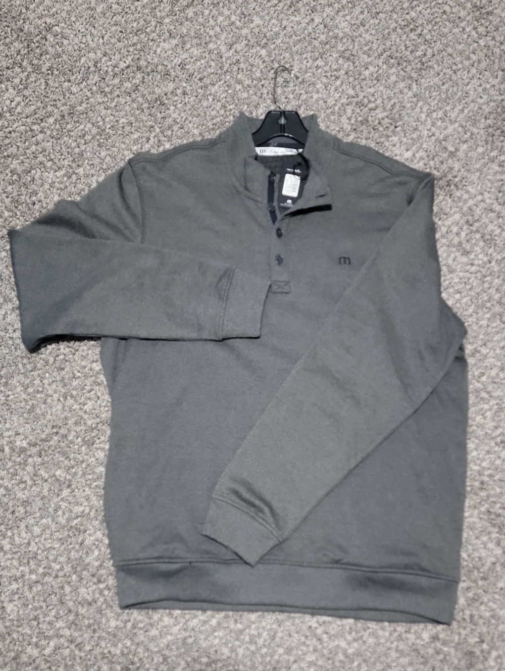 Travis Mathew Wall Button Up Placket Mock Neck Sweater -Gray Men's Size 2XL